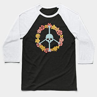 Flower peace sign skull - groovy retro vintage Baseball T-Shirt